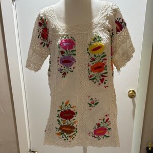 Embroidered Floral Lace Top - Multicolor